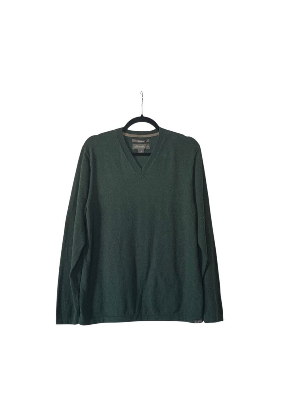 Eddie Bauer Mens Green V Neck Cotton Merino Blend Knit Medium